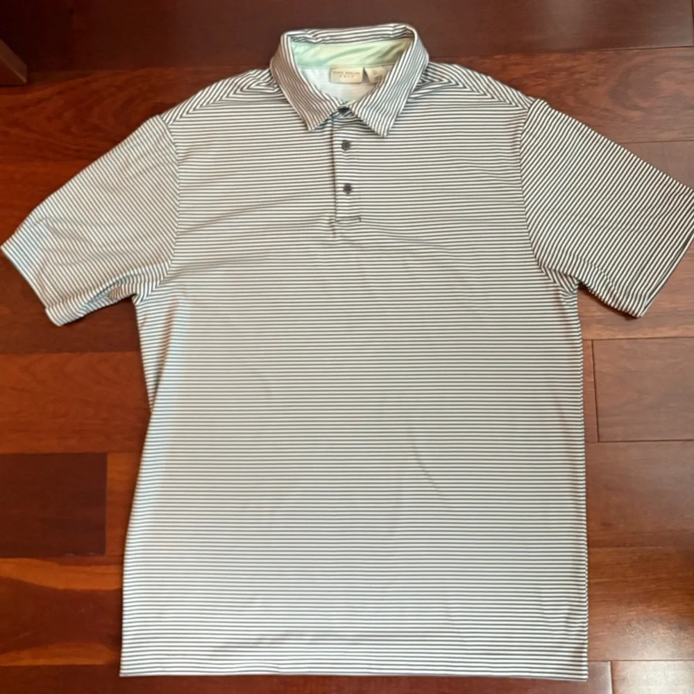 Rorie Whelan Golf Polo Shirt Striped Short Sleeve Mens Large UPF 50 Performance
